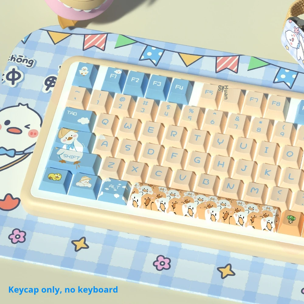 Imagem -04 - Tema de Pato Bonito Keycap 138 158key Cereja Perfil Pbt Sublimação Quente Teclado Mecânico Animação Jogo Periférico Keycap Novo