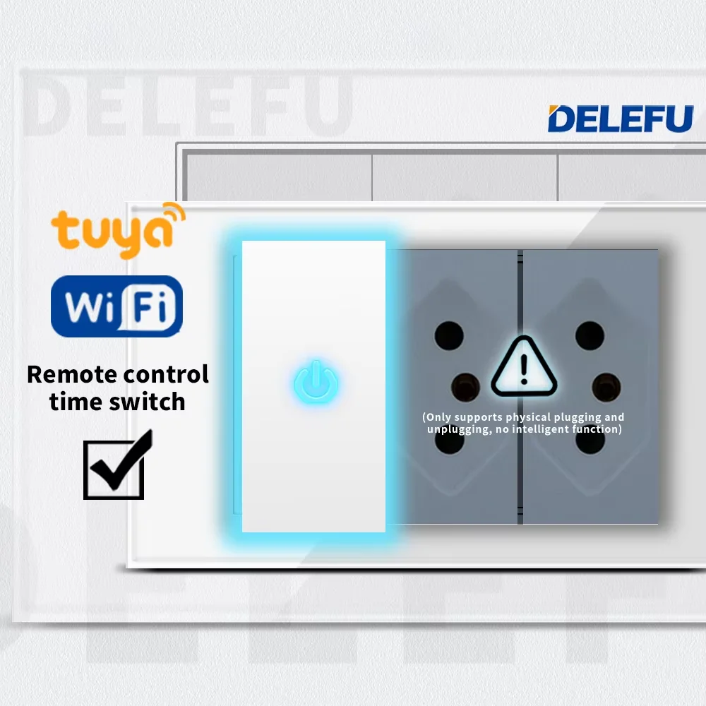 DELEFU 118mm Italy Black Tempered Glass  Standard Wall Socket Dual USB Type-C Free Combination Module Switch Panel Home Wall
