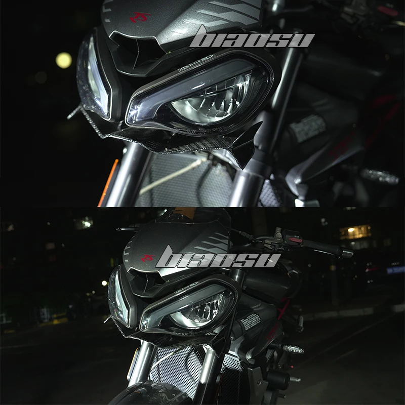 for Triumph Street Triple 765R/RS 100% RealCarbon Fiber exposed front spoiler Winglet aerodynamic GP wing kit spoiler 2079-2025 4