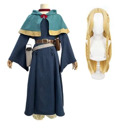 HOLOUN Deliciosos Dungeons Meshi Anime Marcille Cosplay Peruca Xale Manto Vestido Calças Rosa Net Halloween Presente de Natal