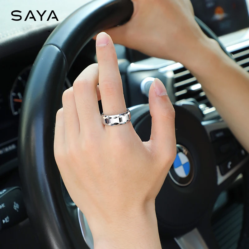 Men\'s Finger Ring 8mm Width High Polished Faceted Tungsten Jewelry Gift Electroplating Gold and Silver,Customized