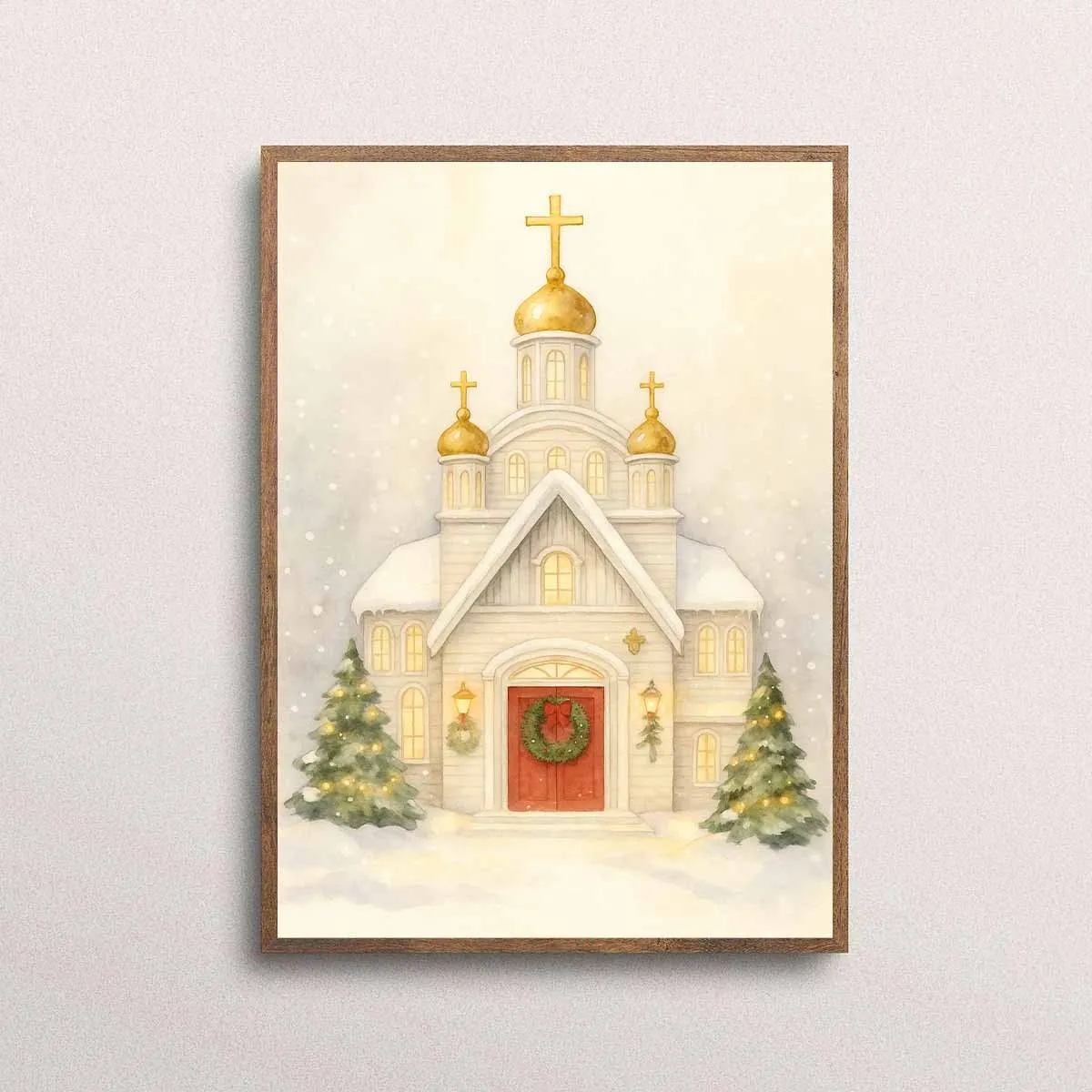 2D Flat, 2D Flat, 1pc Frameless Watercolor Artwork Depicting a Winter Church - a Snowy Christmas Tree Poster, Featuring a Mod