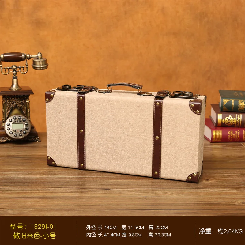 Carrying Case European Style Retro Wooden Home Organizing Storage Box Leather Travel Old-fashioned Leather Box