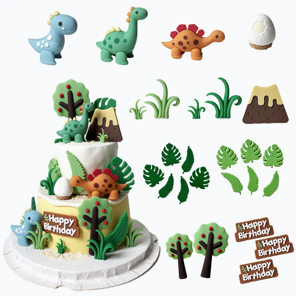 20pcs Dinosaur Cake Toppers Ancient Dinosaur Party Cake Decoration Youngsters Happy Birthday Cake Topper Dino Theme Party Props