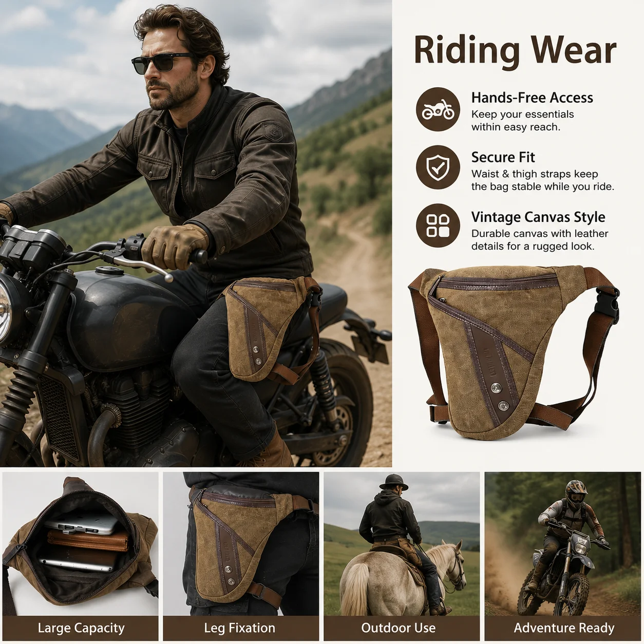 Buylor Motorcycle Leg Bag Men Drop Thigh Waist Pack Outdoor Riding Fanny Pack Canvas Nylon Hip Bum Bag For Biker Travel