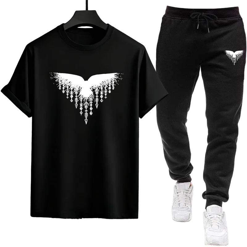 2026 New Arrival Men's Tracksuit T-shirt + Pants Urban Causal Sports Outfit Male Spring Summer Home Outdoor Comfort Tees Set