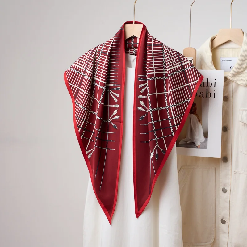 

New Retro Red Fashion Printed Triangle Scarf Waist Seal Wear Fart Curtain Belt Sunscreen Shawl Premium Silk Scarf