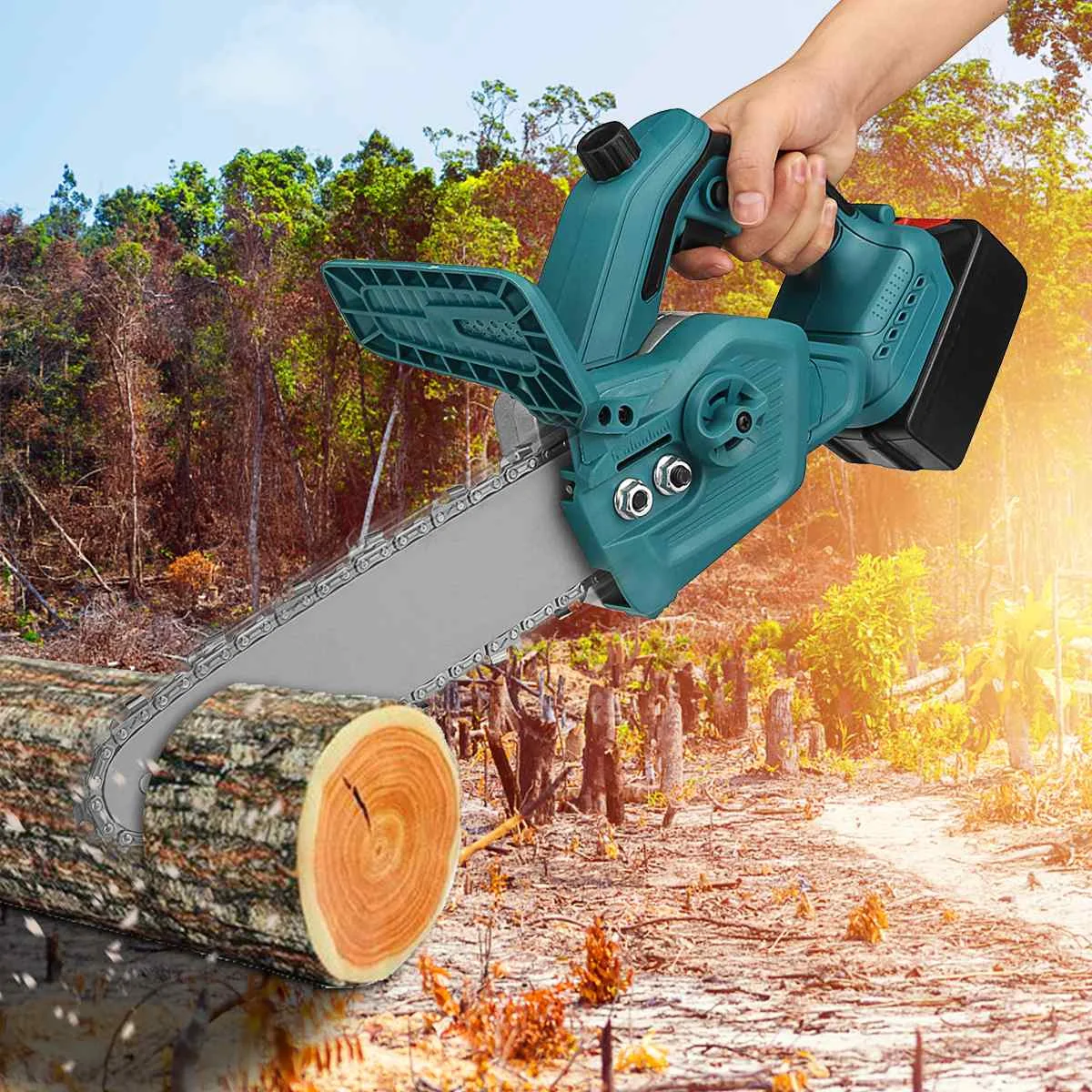 Imagem -02 - Óleo Lubrificação Elétrica Chain Saw Handheld Poda Chainsaw Woodworking Ferramentas de Corte Baterias Recarregáveis 10