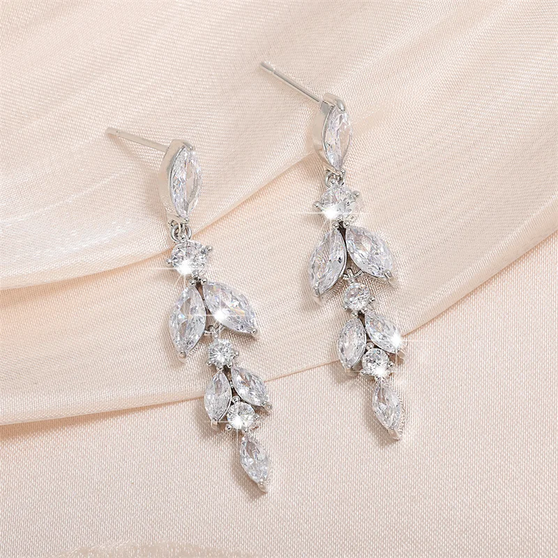 ZAKOL 2023 New Shiny Marquise Leaf Zircon Bridal Earrings AAA Cubic Zirconia Charming Design Drop Earring for Women Wedding