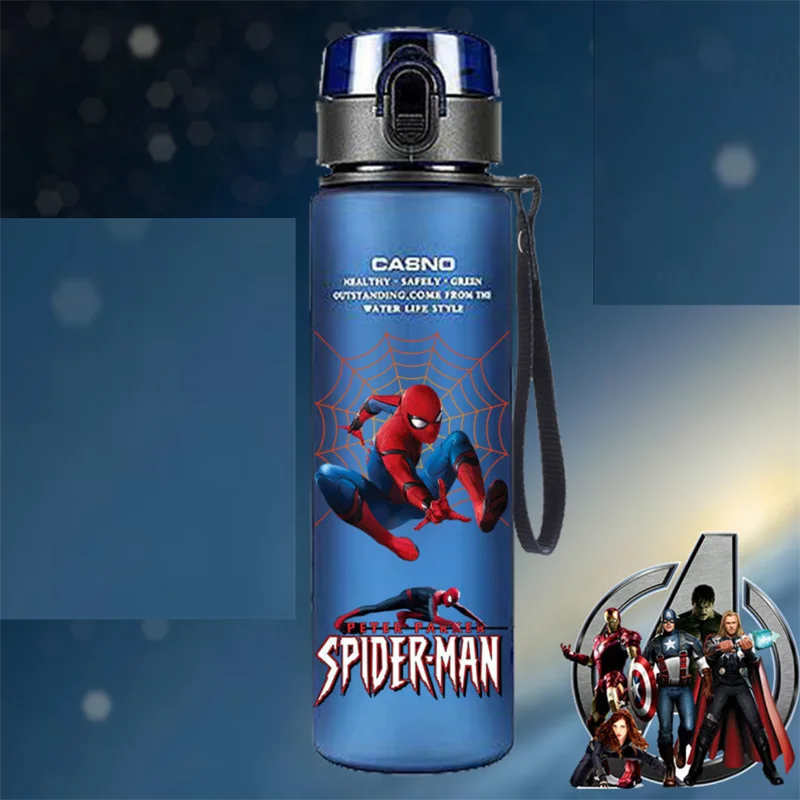 Spiderman Hulk Anime Water Bottle iron Man Captain America Boys Cartoon Plastic Drinking Cups Children Adult Water Glass 560ml