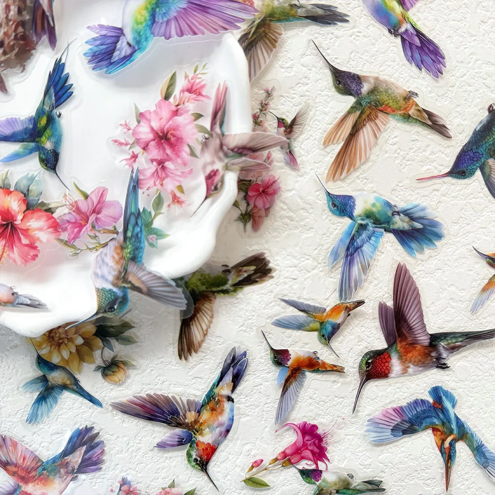 50 Stück Kolibri-PET-Aufkleber für Telefon, Laptop, Notebook, Skateboard, Kühlschrank, DIY, ästhetische transparente Aufkleber – Detail 5