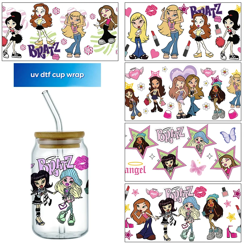 popular cartoon pattern 16oz uv dtf transfer sticker Libbey Wrap Tumbler DIY Logo cup wrap Glass Can Selfadhesive Waterproof