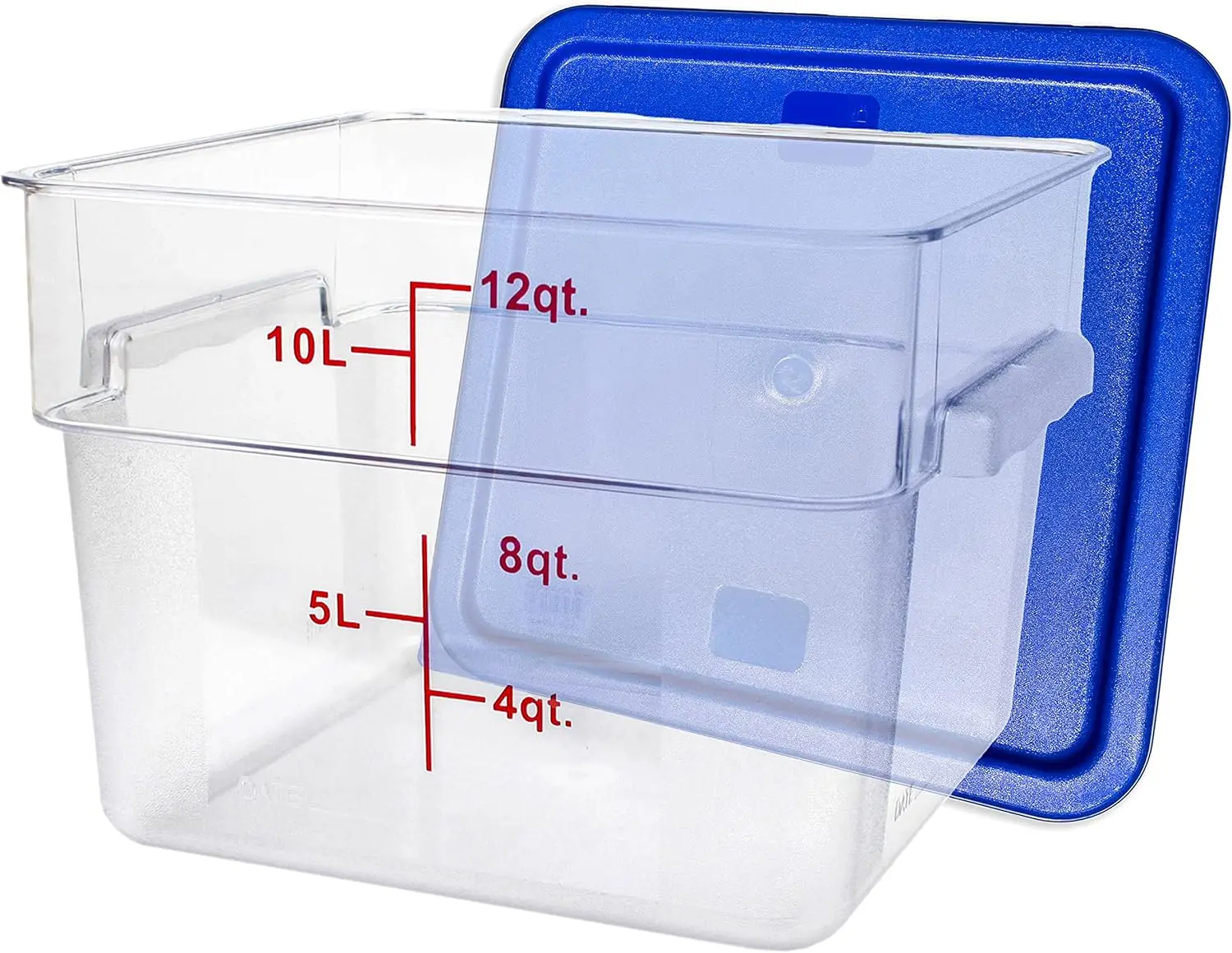 12 Quart Commercial Grade Clear Food Storage Square Polycarbonate Containers With Blue Lids 4 Pack