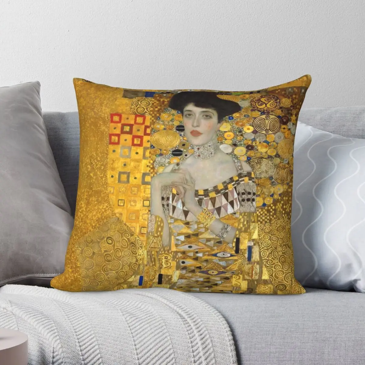 Portrait Of Adele Bloch Bauer Square Pillowcase Polyester Linen Velvet Pattern Decor Throw Pillow Case Car Cushion Cover 45x45