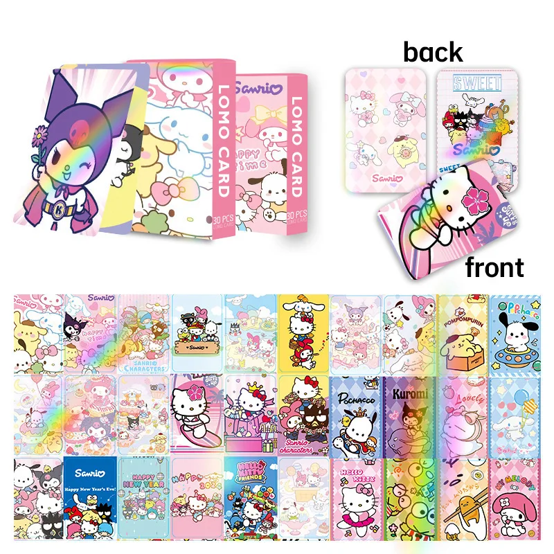 Tarjeta Lomo de Anime Sanrio de 30 piezas, marcapáginas de Hello Kitty, tarjeta de colección Flash de doble cara, regalo de foto japonesa, juguete