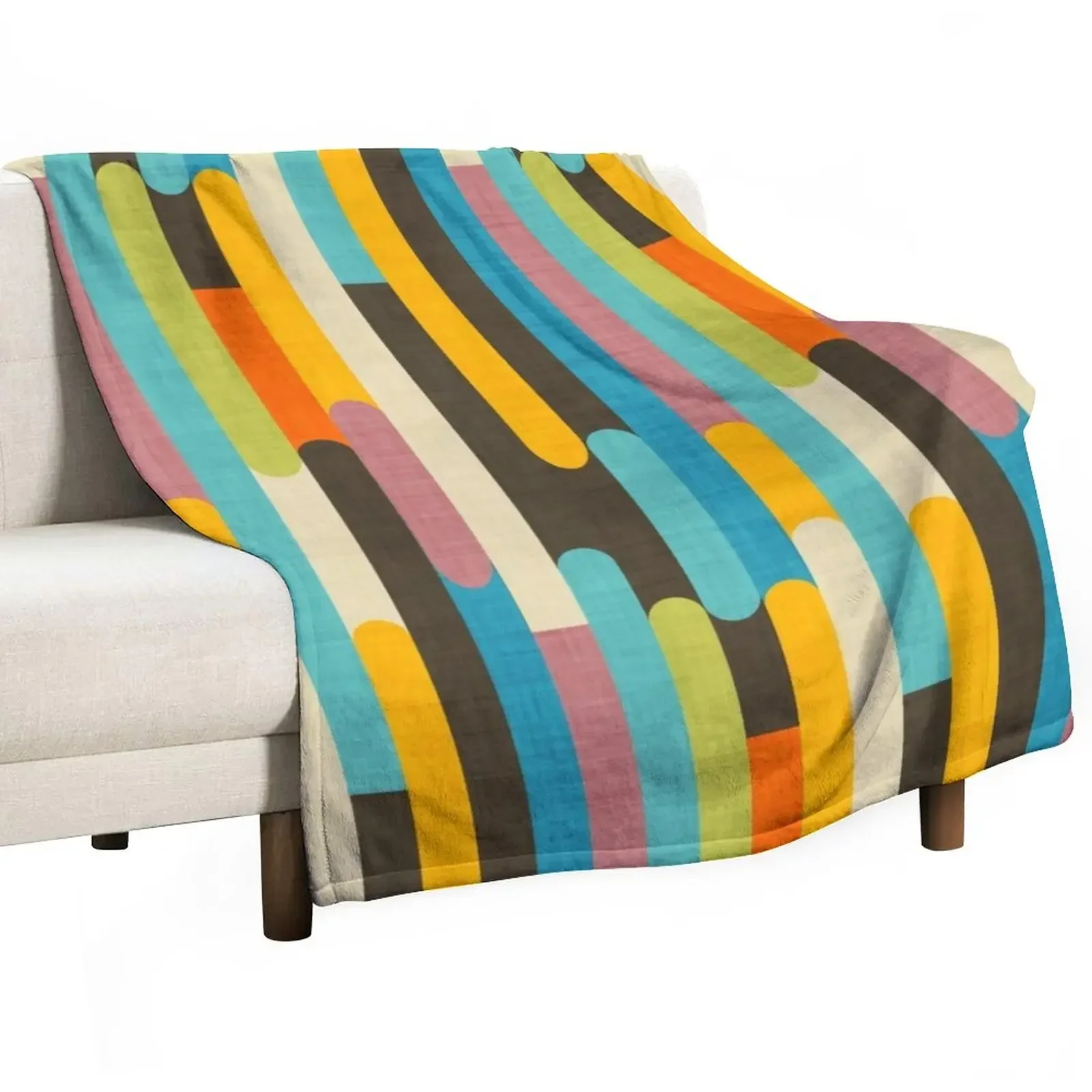 Retro Color Block Popsicle Sticks Blue Throw Blanket Stuffeds for sofa Decoratives blankets ands Blankets