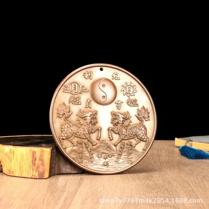 Brass alloy craft item: Qilin Shanhai Town round plate home decoration ornament