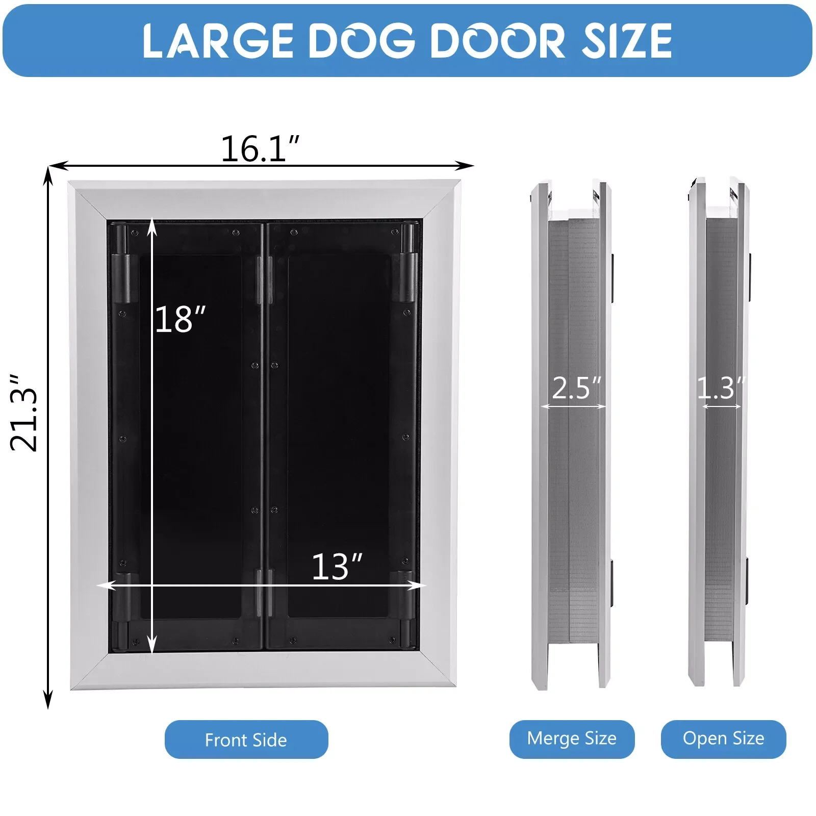 Weatherproof Aluminum Exterior Door with Automatic Closing, Double Panels, Dual Flap, Insulated Pet Door for Large Dogs