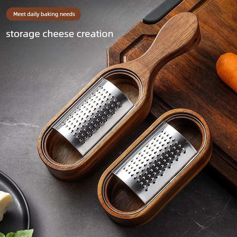 Käsereibe aus Edelstahl, Holzaufbewahrung, Aufbewahrung, Käsehobel, Box, Käsewerkzeug, Wischer, Schredder