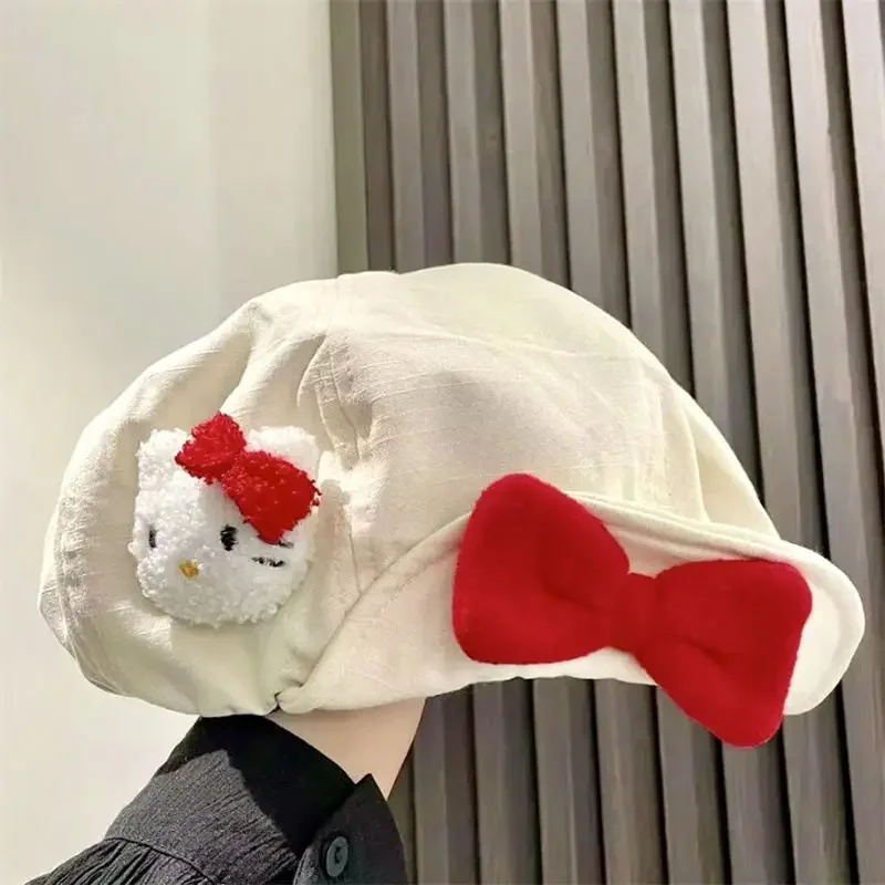 

Sweet Y2k Hello Kitty Anime Kawaii Sanrio Fashion Girly Heart Hat Cute Cartoon Sun Block Painter Cap Ins Gifts for Girls