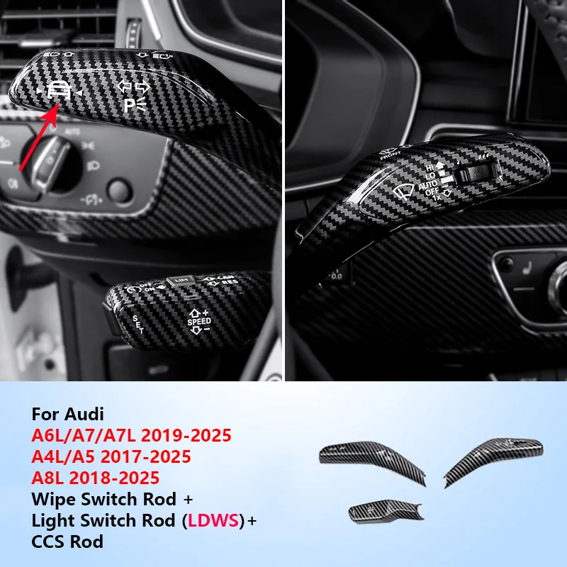 LHD Carbon Car Steering Wheel Headlight Switch Control Cover Wiper Switch Trim For Audi A4 B9 A6 C8 Q5 Q7 Q8 2