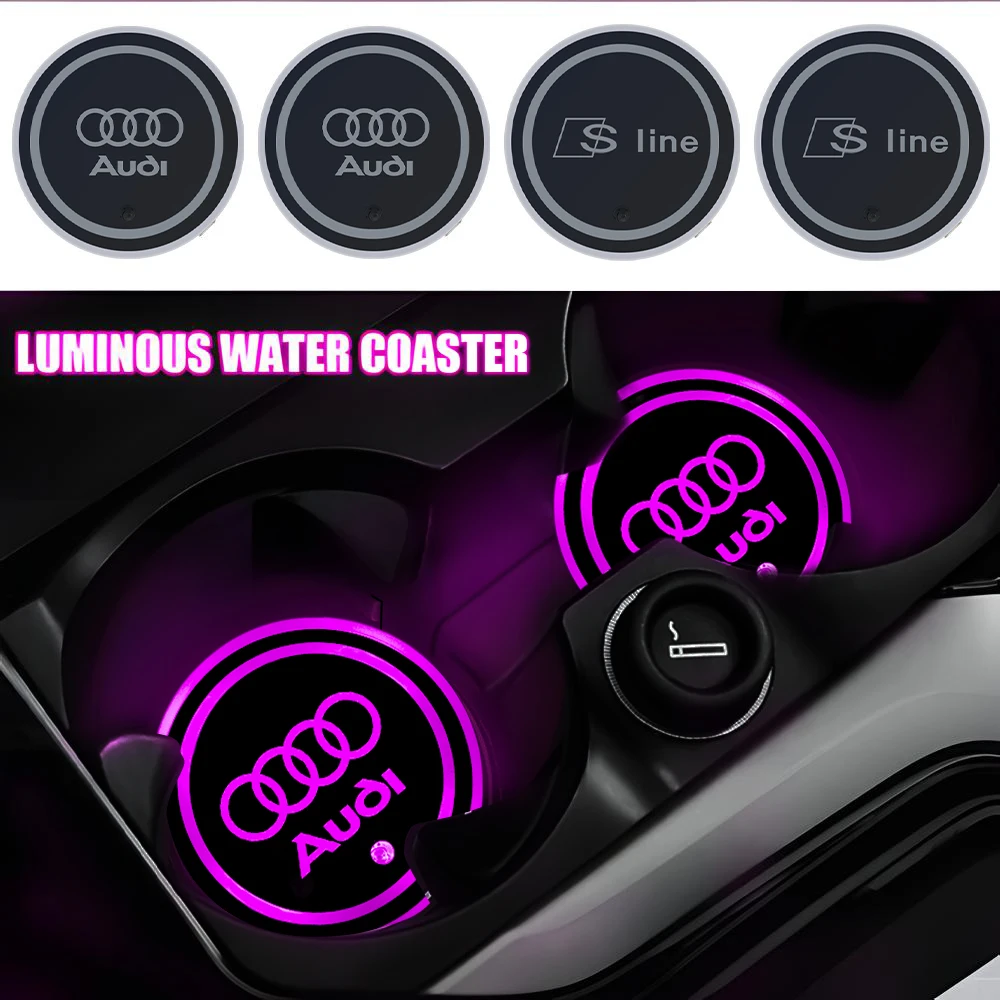 2pcs/set Car Luminous Coasters Water Cup Mat Holder Auto Styling for Audi S Line A4 B8 B7 A3 8P 8V A6 C7 C6 Q5 8R Q7 Q2 Q3 8U F3