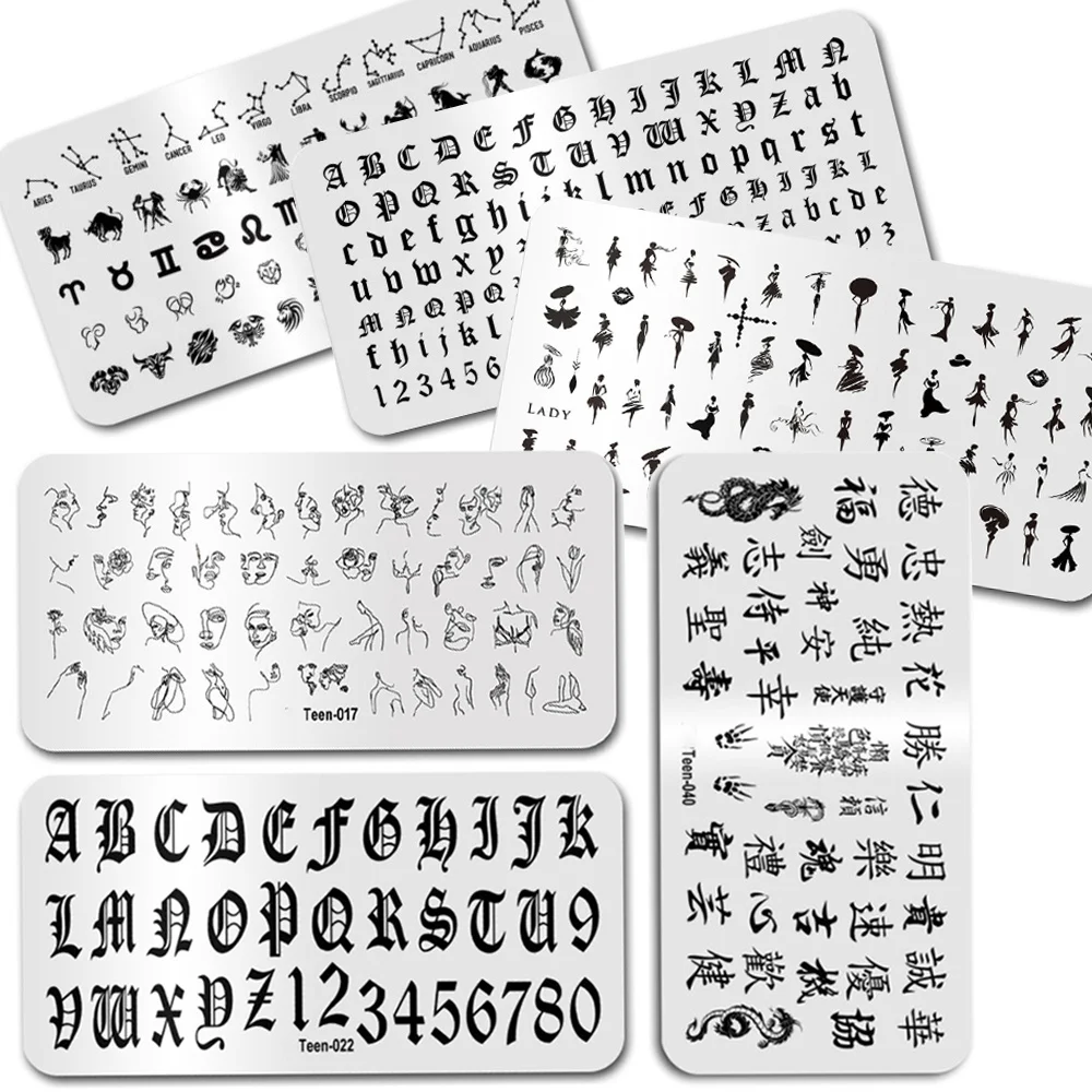 Plaques d'estampage Nail Art, 12x6cm, plaque d'impression d'estampage, style chinois/salle/fées/lettres anglaises, pochoirs d'images en acier inoxydable #1