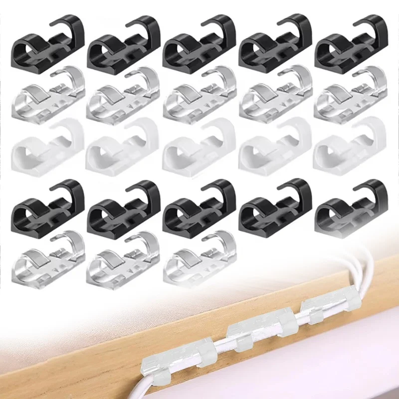 16/20 Pcs Cable Organizer Clips Cord Holder Transparent Management Wire Manager Home Office USB Data Line Winder Hooks Protector