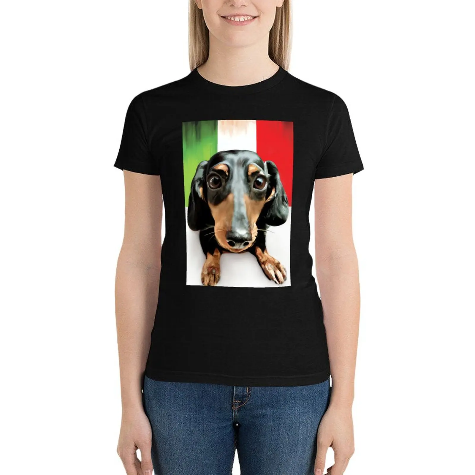 

Bella the Playful Dachshund - Pet Dog Commission 05 T-Shirt Aesthetic clothing animal print shirt for girls clothes for woman