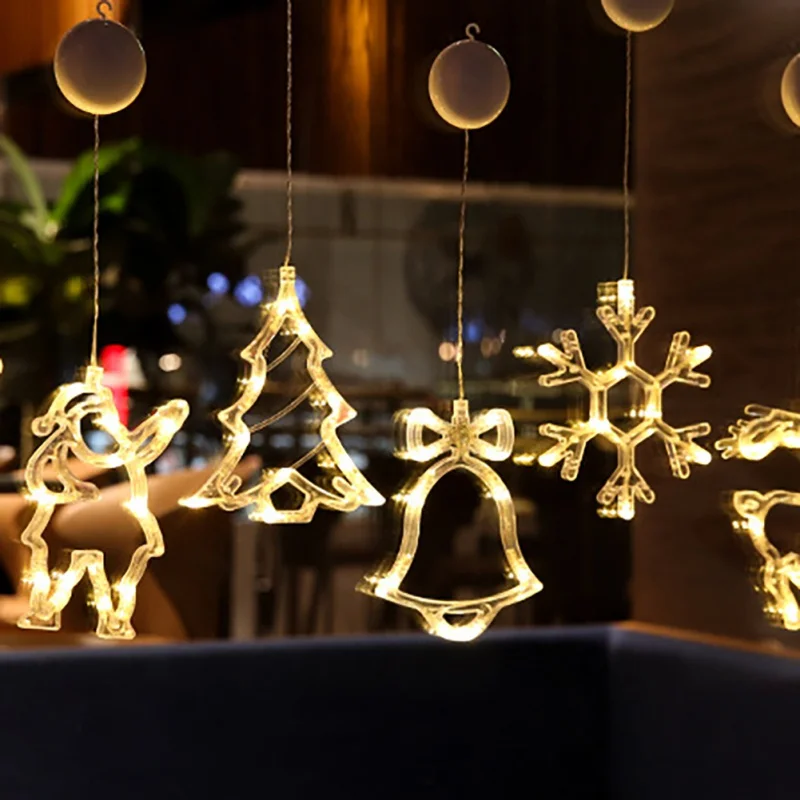 Christmas LED Light Snowflake Santa Star Hanging Sucker Lamp Window Ornaments Decoration Pendant Luminous Xmas New Year Decor