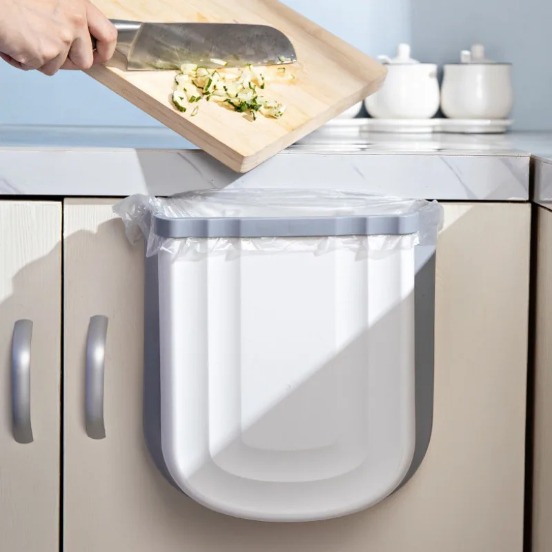 

Kitchen Folding Hanging Trash Can Bin Garbage Can for Cabinet Home Bathroom Cabinet Wall Mounted Trash Cans Kitchen Accessories
