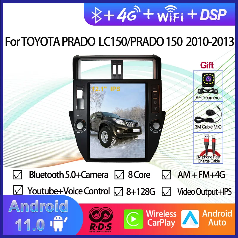 

Автомобильный GPS-навигатор Tesla Style Android 11 для TOYOTA Prado/Land Cruiser 150/LC150 2010-2013, автомобильное радио, стерео, мультимедийный плеер