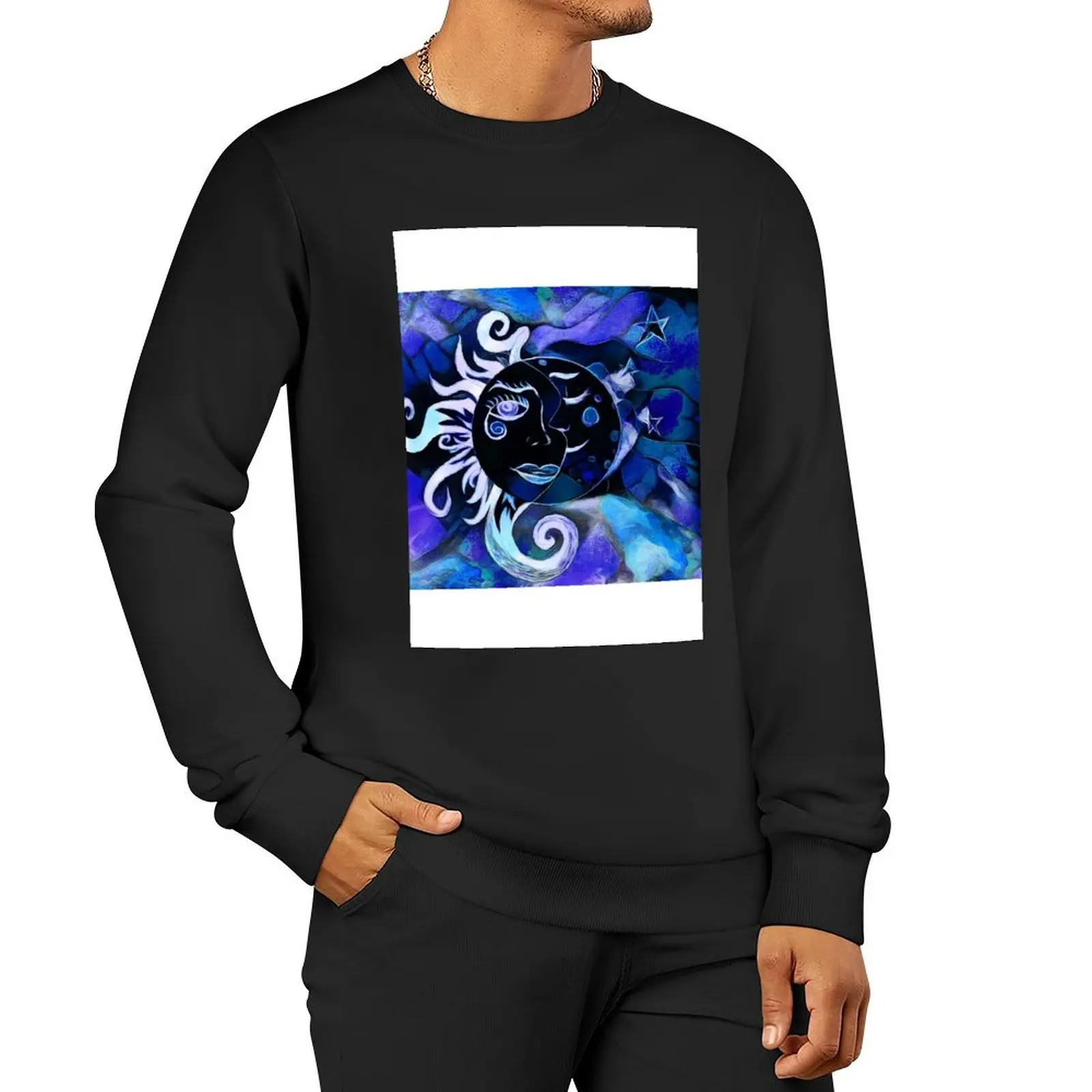

Cosmic Sun and Moon in blues Pullover Hoodie tracksuit mens clothes fashion men sweatshirts men