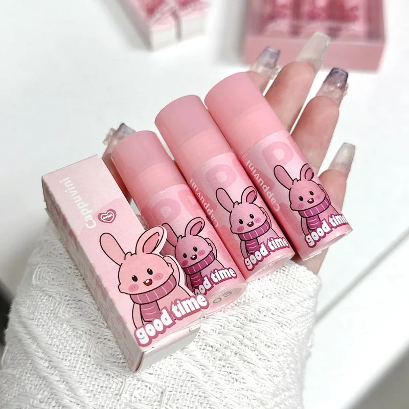 Pink Cute Bunny Lip Gloss Set Shining Glitter Watery Lipgloss Moisturizing Whitening Water Glossy Lipstick 3pcs Makeup Lip Tint