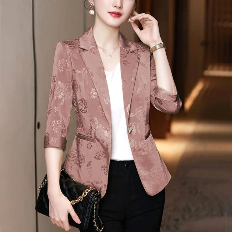 Solid Color Notched Slim New Fashion Long Sleeved Blazer Top Spring Summer Pockets Office Lady Business Women\'s Clothing 2023