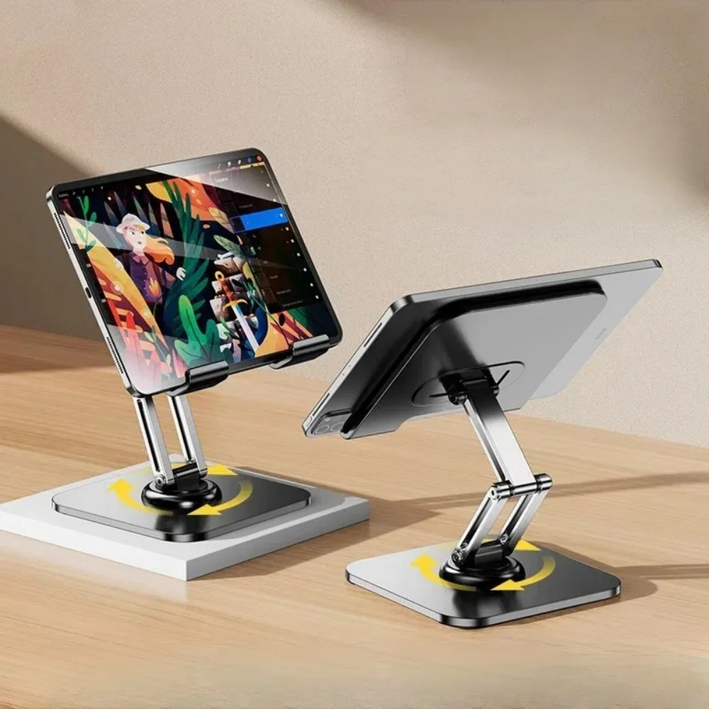 Metal 360° Rotatable Tablet Phone Stand Foldable Adjustable Desktop Holder Lazy Mount for iPad Smartphone Live Streaming