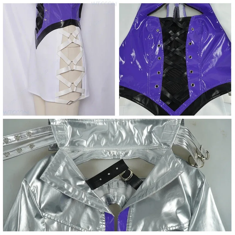 

asdh8@KOF Shermie Cosplay Costume Coat Sexy Women Outfit Fighters Halloween Party Clothes Naraka: Bladepoint Skirt Dress Wig Gam