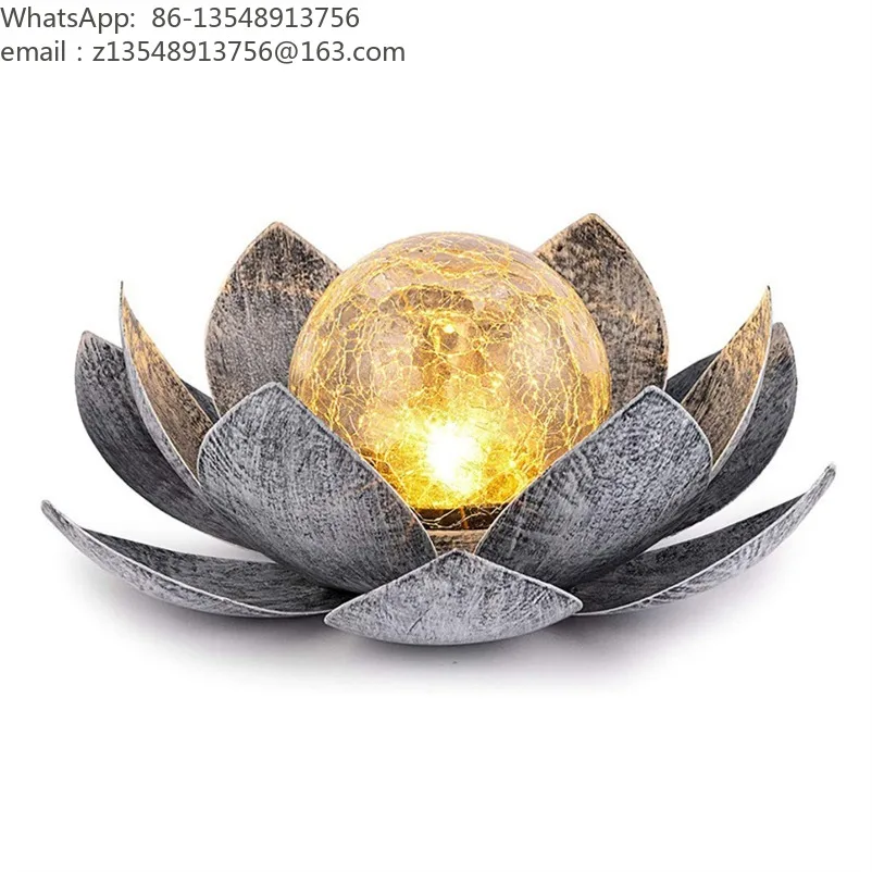 Solar wrought iron lotus lamp outdoor simulation lotus lamp burst pattern lawn lamp