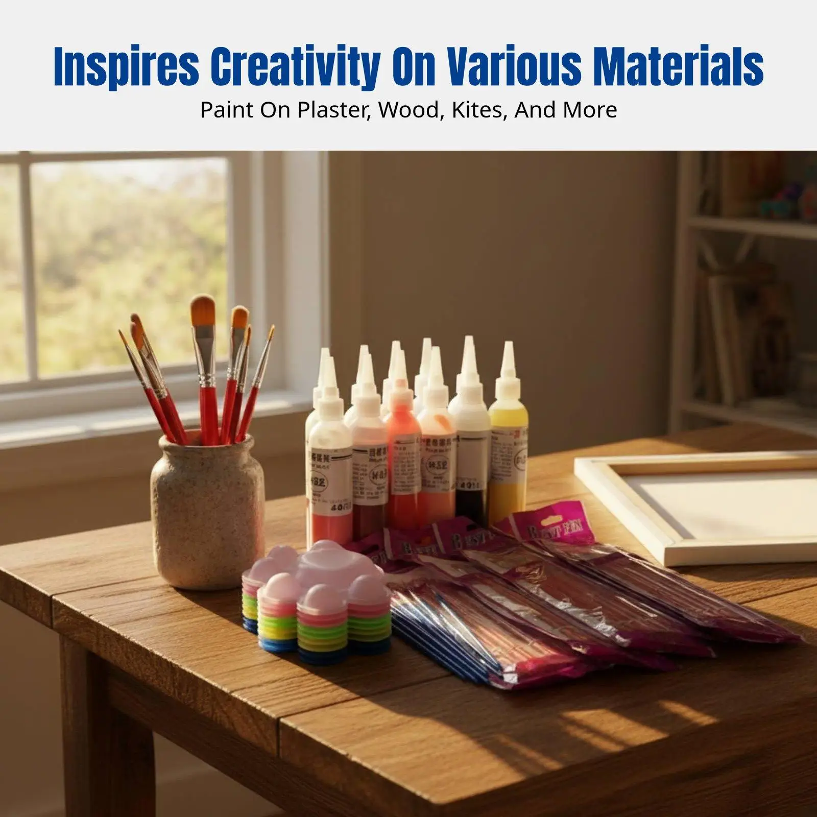 Complete Acrylic Paint Kit for Children DIY Art with Leak Resistant Bottles for Painting Kites Masks and Craft Models
