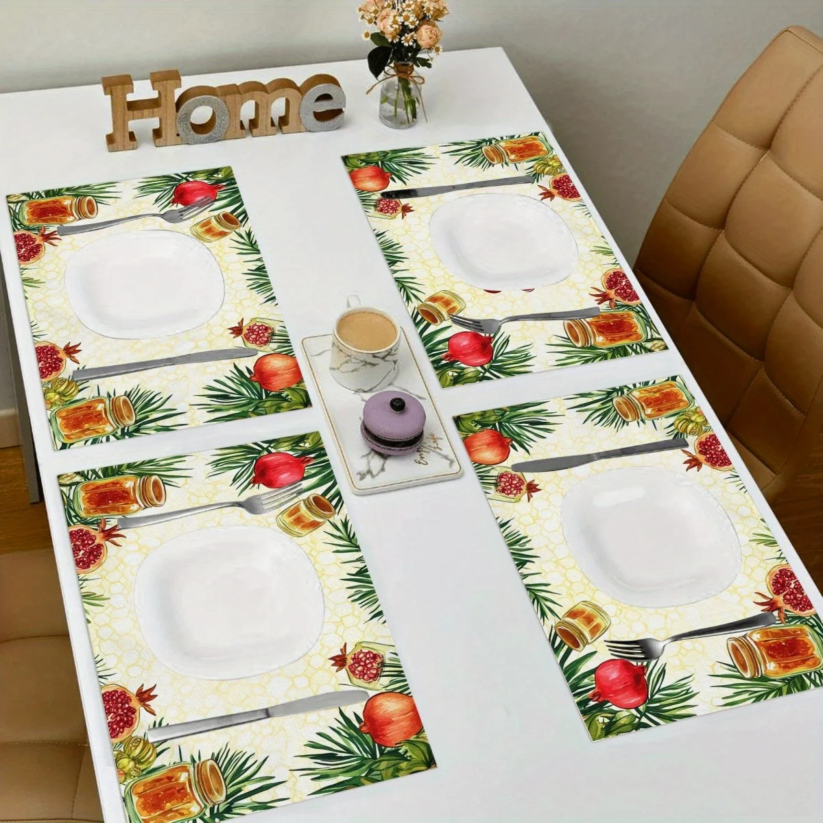 Rosh Hashana Placemats Home Decorations Reusable Shana Tova Honeypot Pomegranate Kitchen Dining Table Mats Jewish New Year Decor