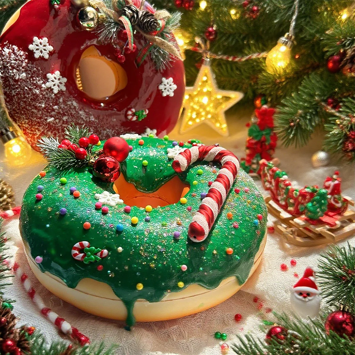 عيد الميلاد العملاق وهمية دونات ديكور 10 بوصة واقعية دونات الجدار الشنق لشجرة عيد الميلاد حفلة كابينة تصوير الدعامة متجر نافذة العرض