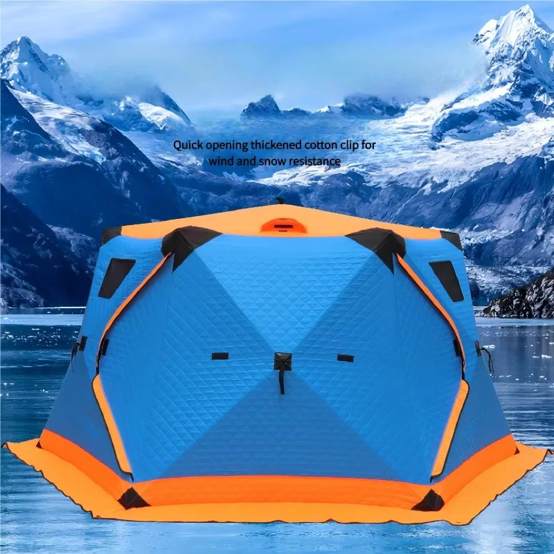 4-6 Person Insulated Ice Fishing Tent Thickened Warm Oxford with Visible Ventilated Windows for Ice Fishing