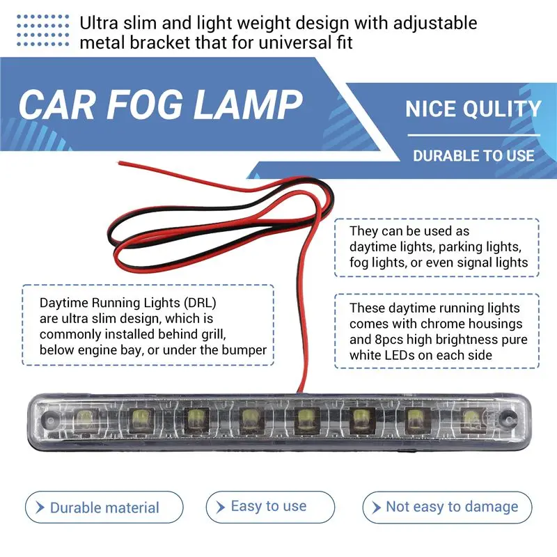 AEE5-Newest 2Pcs High Quality Super White 8 LED Daytime Running Lights 12V DC Headlight Universal Parking Lamp 12V