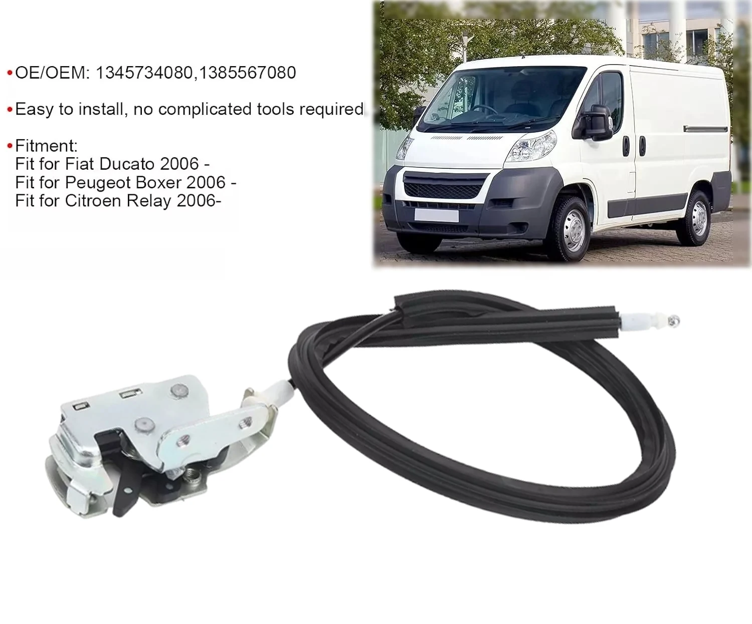

1612788680 Rear Left Lower Door Latch Lock Cable 1345734080 Replacement Fit For Fiat Ducato Peugeot Boxer Citroen Relay 2006-ON