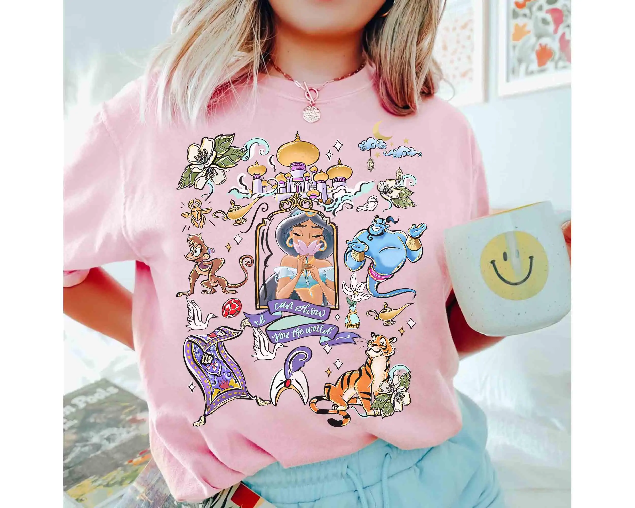 Comfort Colors ®   Koszulka Księżniczki Jasmine z Disneya, Koszulka Aladyna i Jasmine, Cały Nowy Świat, Koszulka Magic Kingdom