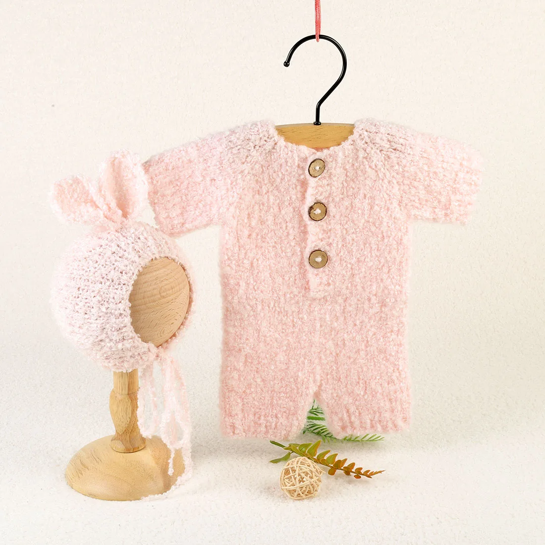 

Knitted Baby Girl Plush Outfit And Bunny Hat Newborn Photography Props Crochet Fuzzy Romper Baby Boy Clothing Set Photo Props