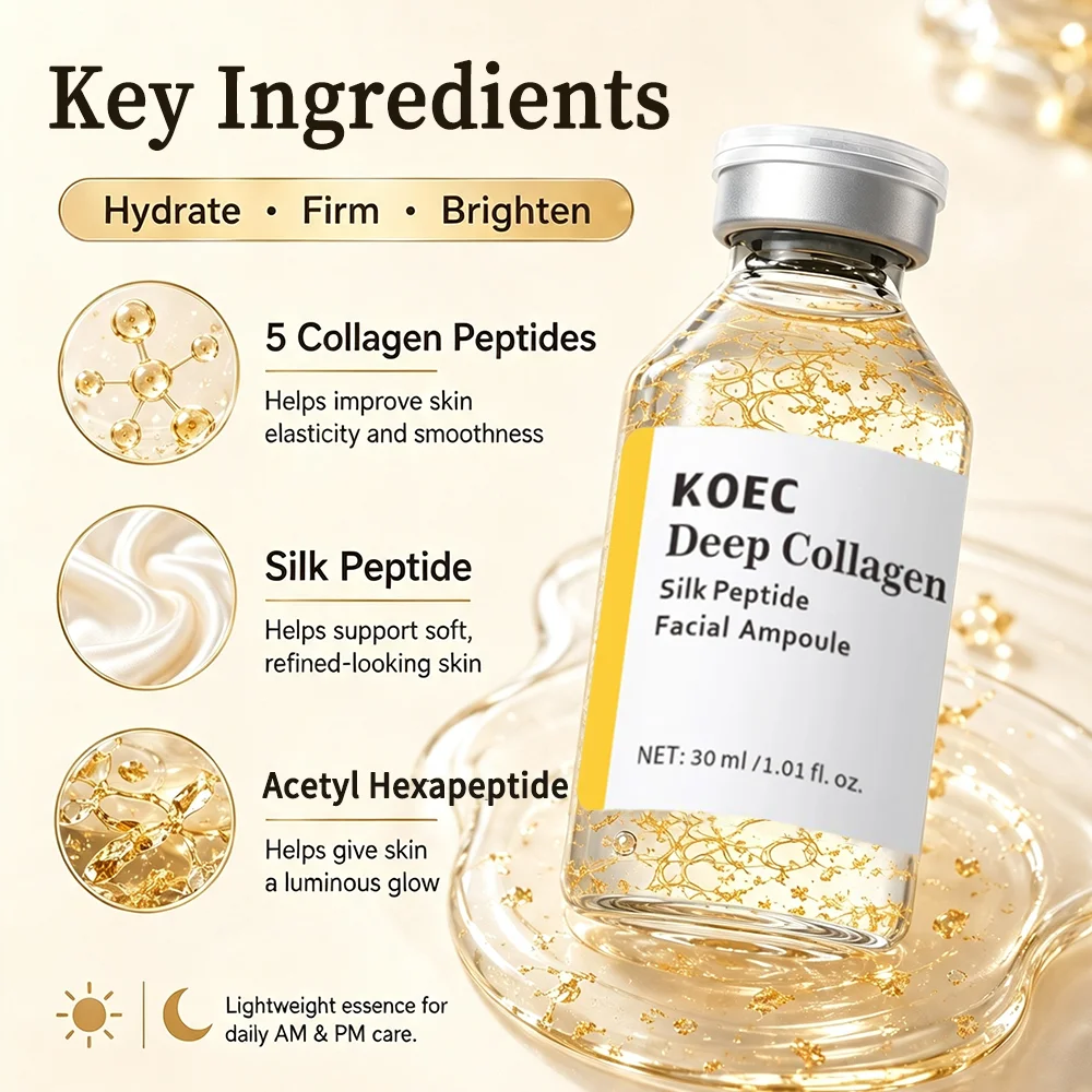 KOEC Deep Collagen Silk Peptide Facial Ampoule - Serum For Face With Collagen & Peptide - Hydrating & Moisturizing, Improve Uneven Skin Tone, 30ml/1.01fl.oz