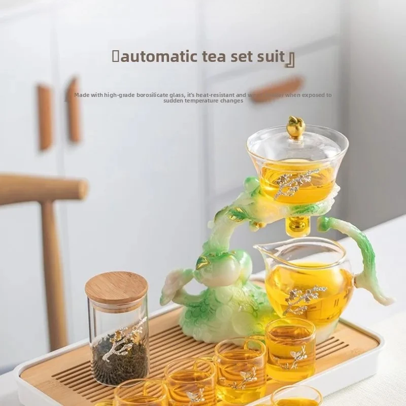 Glass Tea Set Persimmon Design Magnetic Self Brewing Teapot Kung Fu Gift