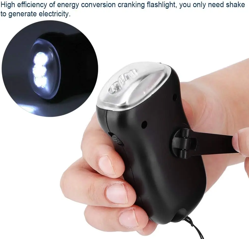 Hand Crank, Solar Powered Rechargeable Flashlight LED Dynamo Torch Emergency Supplies High Energy Conversion Portable Bright Fla
