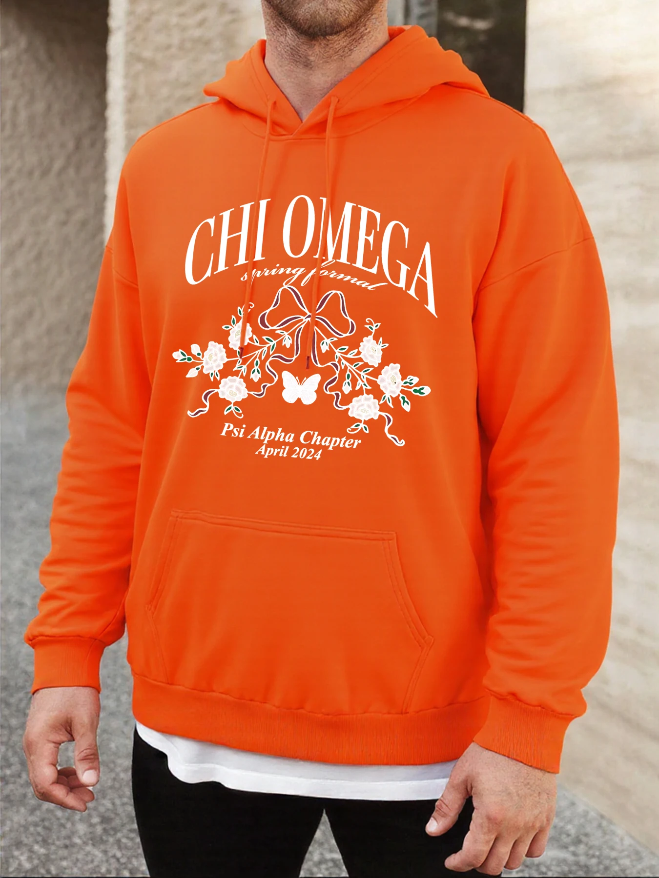 Chi Omega'S Beautiful Ribbons And Flowers Print Men Hoodies Pocket Retro Hoody Casual Hip Hop Long Sleeve Unisex Fleece Clothes